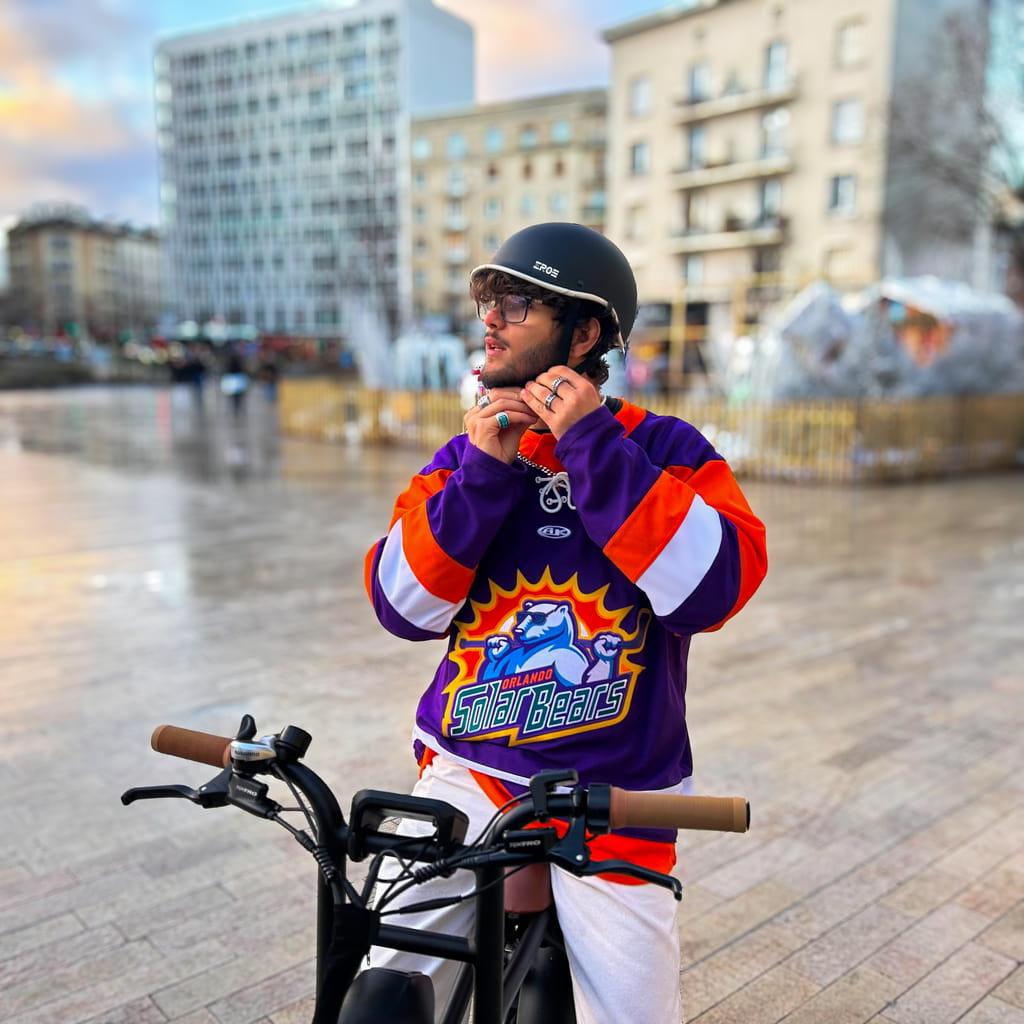 Eroz Vintage Collection Helm für Elektroroller und Fahrrad (Blau/Schwarz)