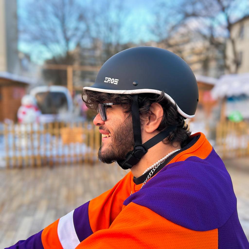 Eroz Vintage Collection Helm für Elektroroller und Fahrrad (Blau/Schwarz)